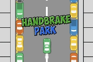 Autó középen zöld, oldalán pedig színes autók sora egy úton, rajta Handbrake Park felirat
