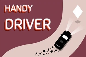 Egy fekete autó kanyarodik egy íves úton, a háttér bal oldalán HANDY DRIVER felirattal