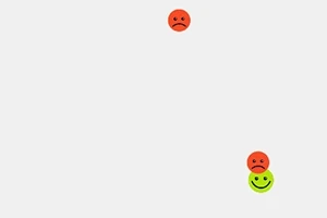 Három emoji üres háttér előtt, kettő szomorú piros, egy mosolygós zöld