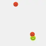 Három emoji üres háttér előtt, kettő szomorú piros, egy mosolygós zöld