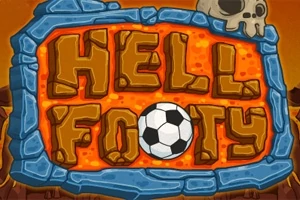 A kép közepén Hell Footy felirat látható kőkeretben, alatta egy focilabdával és a sarokban egy koponyával