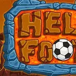 A kép közepén Hell Footy felirat látható kőkeretben, alatta egy focilabdával és a sarokban egy koponyával