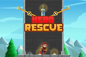 Egy páncélozott hős áll egy torony előtt, amelyen Hero Rescue felirat szerepel, körülötte hegyi tájjal és kék éggel