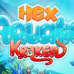 Színes, víz alatti világ témájú grafika buborékokkal és tengeri növényzettel, központi helyen a Hex Aquatic Kraken felirattal
