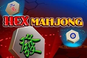 Hexagonális csempék különböző mintákkal és színes feliratokkal egy kék és piros háttér előtt