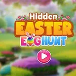Színes, húsvéti témájú táj, középen Hidden Easter Egg Hunt felirattal és egy rózsaszín lejátszás gombbal