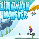 Egy hatalmas, morcos szörny a havas hegyek között, egy emberrel, aki siklóernyőzik, és egy másik, aki motoros hójárón áll