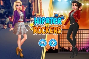 Két divatosan öltözött nő, az egyik hipster stílusban, a másik rocker stílusban, színes háttérrel és egy logóval a középpontban