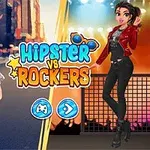 Két divatosan öltözött nő, az egyik hipster stílusban, a másik rocker stílusban, színes háttérrel és egy logóval a középpontban