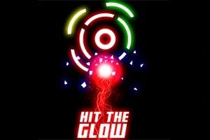 Fekete háttéren színes, világító gyűrűk és egy középen ragyogó piros labda található, alul a HIT THE GLOW felirattal