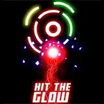 Fekete háttéren színes, világító gyűrűk és egy középen ragyogó piros labda található, alul a HIT THE GLOW felirattal