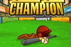 Baseball sapka, kesztyű, ütő és labda fekszik a zöld gyepen, a háttérben lelátók és a CHAMPION felirat látható