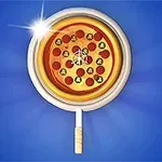 Pizza formájú nagyító kék háttér előtt