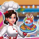 Egy fiatal nő fehér szakácssapkában mosolyogva tart egy tál színes, gyümölcsös édességet egy konyhai környezetben