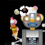 Egy robot fagylaltos fejjel, amelyből különböző fagylalttölcsérek és édességek lógnak ki