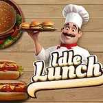 Szakács kalapban mosolyog, hamburgereket tart tálcán, körülötte különböző ételek, mint pizza, sült krumpli, hot dog és saláta látható