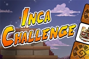 Színes Inca Challenge felirat egy Inka piramis rajzával és körben dekoratív motívumokkal
