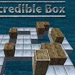 Fa dobozok lebegnek sakktáblaszerű platformokon kék víz felett, a kép tetején Incredible Box felirattal