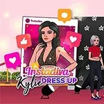 Három divatosan öltözött nő rajongói profilképezési háttér előtt, Instagram-szerű piktogramokkal körülvéve