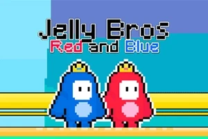 Két pixelart figura, az egyik kék, a másik piros, koronával a fejükön, előttük a Jelly Bros Red and Blue szöveg látható