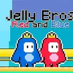 Két pixelart figura, az egyik kék, a másik piros, koronával a fejükön, előttük a Jelly Bros Red and Blue szöveg látható