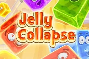 Színes, animált zselékockák mosolygós arccal, középen Jelly Collapse felirattal