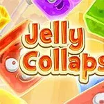 Színes, animált zselékockák mosolygós arccal, középen Jelly Collapse felirattal