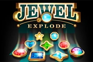 A Jewel Explode felirat alatt különböző színes és formájú ékkövek láthatóak fekete háttér előtt