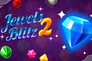 Színes drágakövek egy sötét háttéren, a Jewels Blitz 2 felirattal