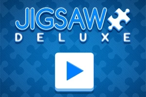 Kék háttér előtt a Jigsaw Deluxe felirat látható puzzle darabbal és egy lejátszás gombbal
