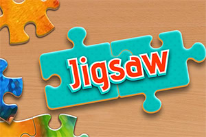 Két összeillesztett kék puzzle darab közepén piros Jigsaw felirat, körül színes puzzle darabok