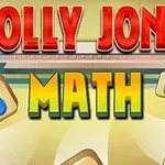 Színes Jolly Jong Math felirat egy sárga háttéren, körülötte színes számokkal ellátott kockák