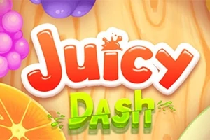 Színes Juicy Dash felirat fa hátérrel, körülötte gyümölcsök, mint a szőlő és narancs