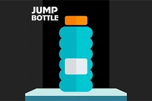 Kék palack narancssárga kupakkal, fehér címkével és Jump Bottle felirattal fekete háttér előtt