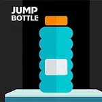 Kék palack narancssárga kupakkal, fehér címkével és Jump Bottle felirattal fekete háttér előtt