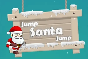 Télapó animált figurája egy havas táblánál, amin a Jump Santa Jump felirat olvasható