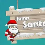 Télapó animált figurája egy havas táblánál, amin a Jump Santa Jump felirat olvasható