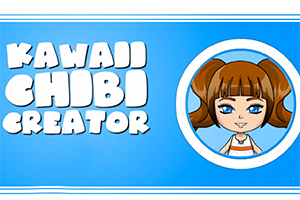 Kék háttér fehér szöveggel, egy körben chibi stílusú barna hajú lány képe