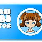 Kék háttér fehér szöveggel, egy körben chibi stílusú barna hajú lány képe