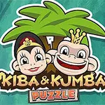 Két rajzfilmmajom mosolyogva, egy nagy pálmafa előtt, alatta Kiba & Kumba Puzzle felirat