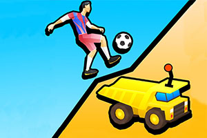 Egy futballista megállít egy labdát a domb tetején egy sárga távirányítós teherautó mellett