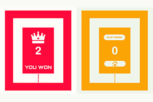 Piros és narancssárga színű képernyő, bal oldalon koronával és YOU WON felirattal, a jobb oldalon PLAY MORE gombbal és nullás számmal