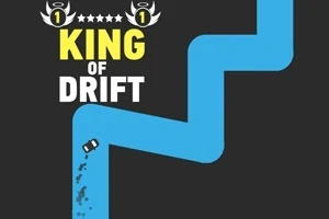 Kék, kanyargós út sötét háttérrel, rajta egy autó sodródik, King of Drift felirattal
