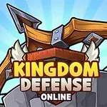 Egy rajzolt sziluettjű számszeríj ábrázolása, háttérben kék sugárzó fény és a Kingdom Defense Online felirat