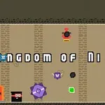 Pixeles grafikai kép színes elemekkel és karakterekkel, középen nagy betűkkel a Kingdom of Ninja 4 felirat látható
