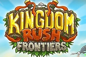 Kingdom Rush Frontiers Kingdom Rush Frontiers színes és vibráló logója kék ég háttérrel