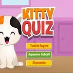 Rajzolt, boldog macska ül egy konyhában, mellette három választható lehetőség szövegdobozokban: Turkish Angora, Japanese Bobtail, Abyssinian