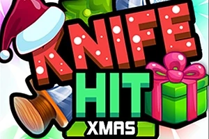 Piros karácsonyi sapkás kés egy ajándékcsomag mellett, zöld és piros Knife Hit Xmas felirattal