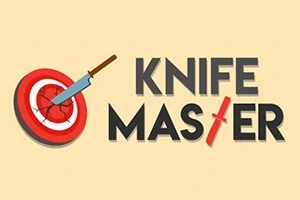 Célba szúrt kés egy piros céltáblában, mellette a KNIFE MASTER szöveg látható