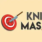 Célba szúrt kés egy piros céltáblában, mellette a KNIFE MASTER szöveg látható